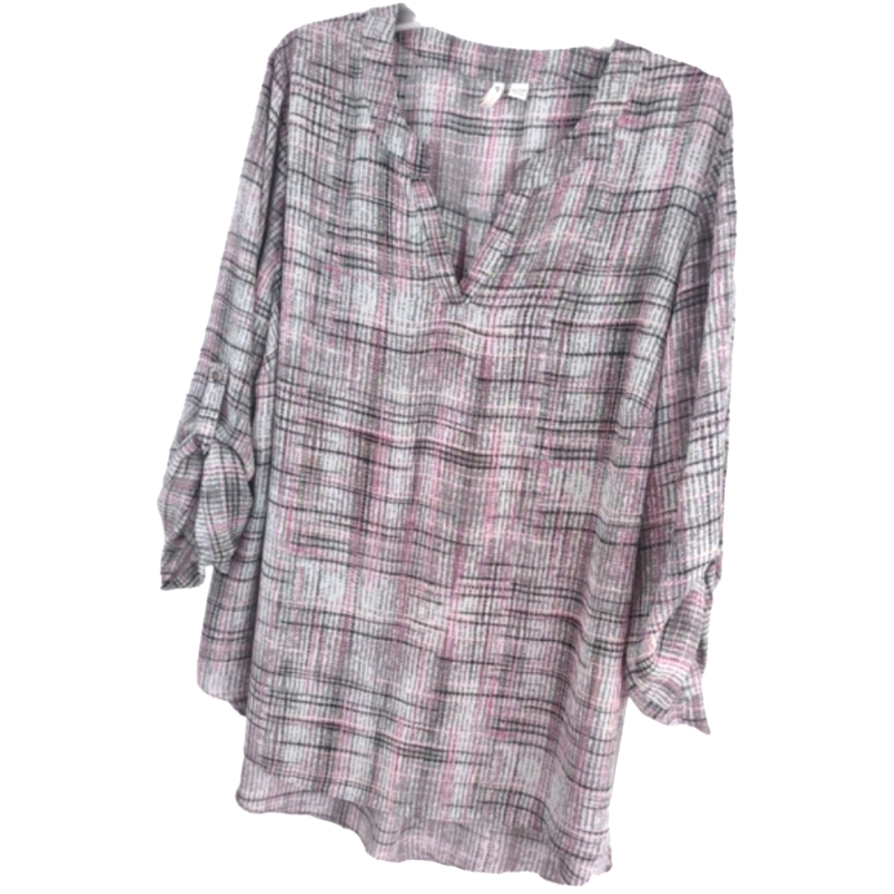 Plus Size 18/20W Long Hi-Lo Blouse Pink, Blk & Gray